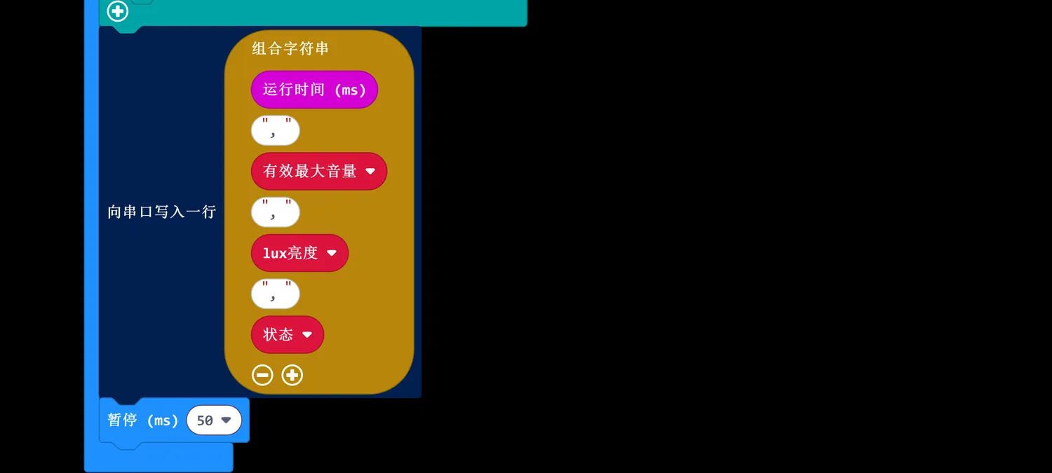 串口打印组合字符串与暂停50毫秒
